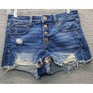 American Eagle Outfitters Cut Off Shorts Womens Size 4‎ Blue Stretch Button Fly